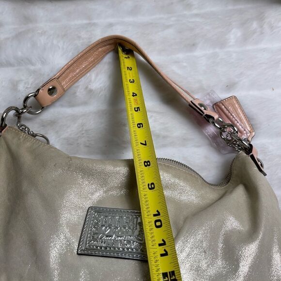 Coach Poppy soft leather gold sparkle satchel buttery pink trims. - Picture 13 of 13
